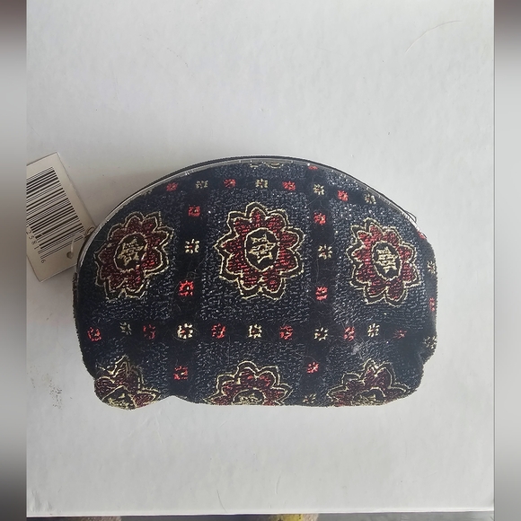 Black cream red textured boho mandala small makeup cosmetic Bag purse pouch - Picture 7 of 9